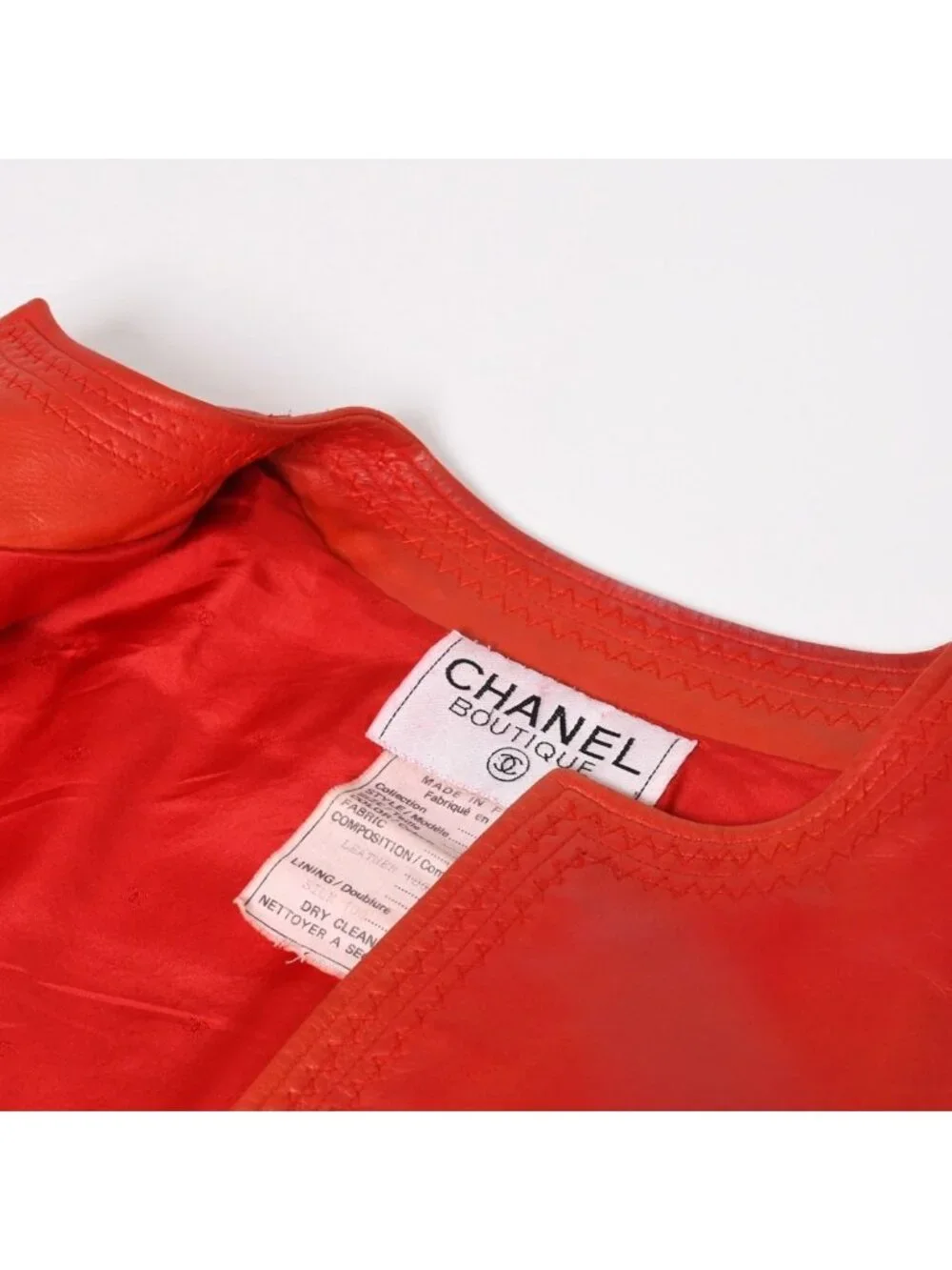 Chanel Vintage Collarless Jacket CC Logo Leather Silk